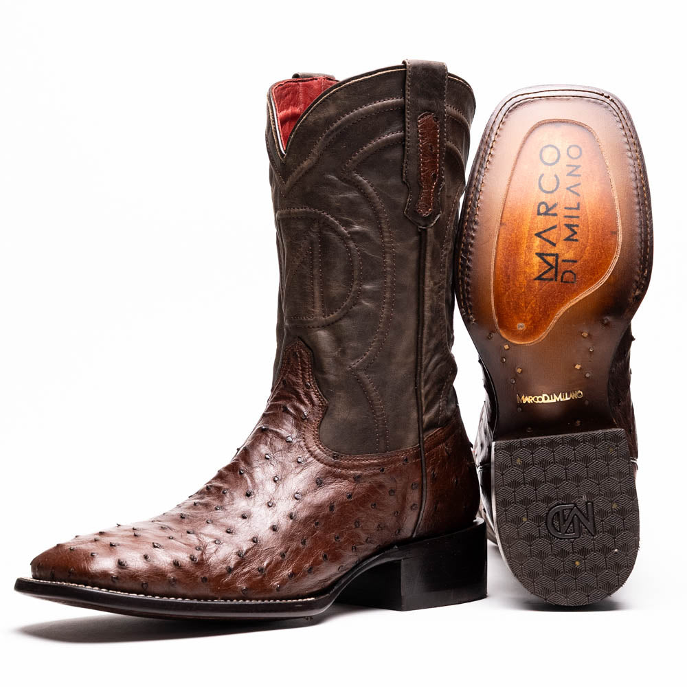Marco Di Milano Alabama Kango Tabac Ostrich Quill Square Toe Cowboy Boots - 7