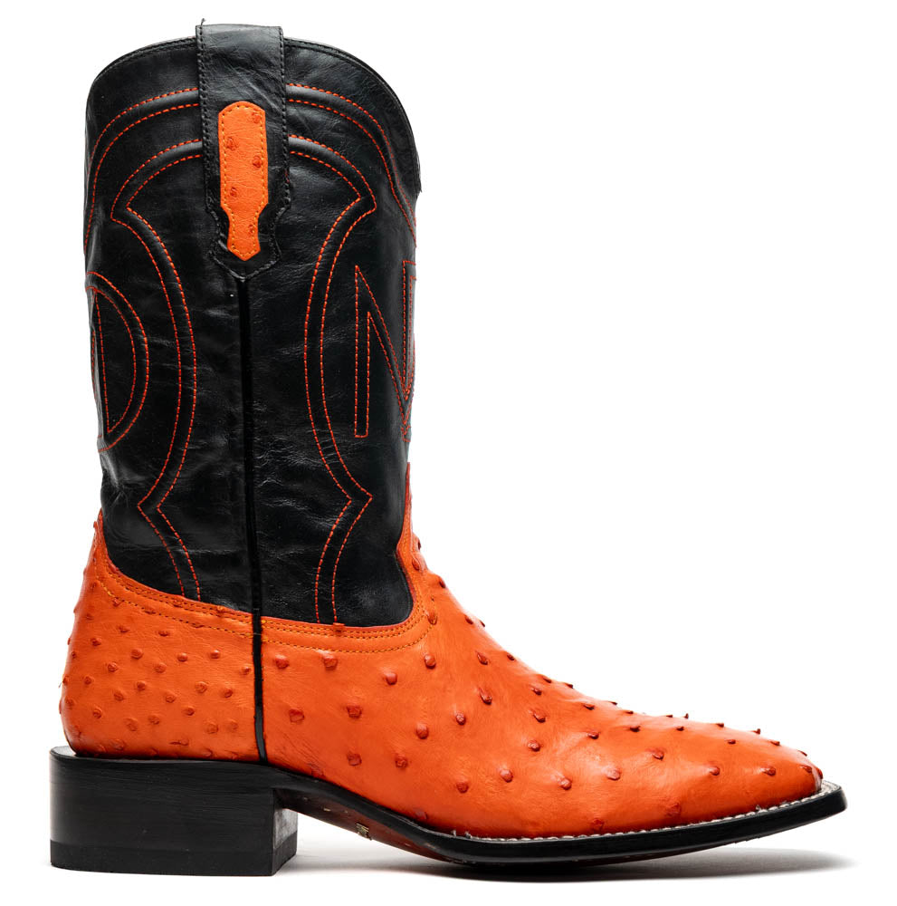 Marco Di Milano Alabama Orange Ostrich Quill Square Toe Cowboy Boots - 7