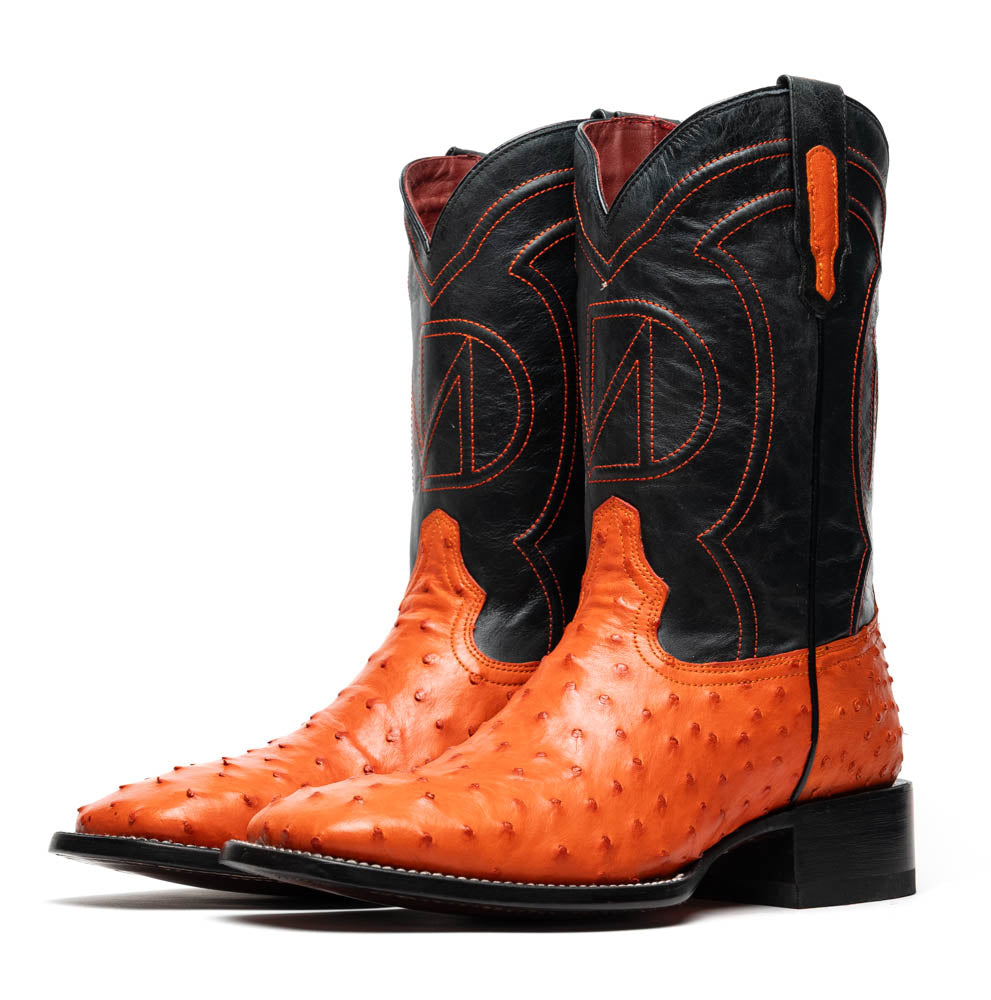 Marco Di Milano Alabama Orange Ostrich Quill Square Toe Cowboy Boots - 7