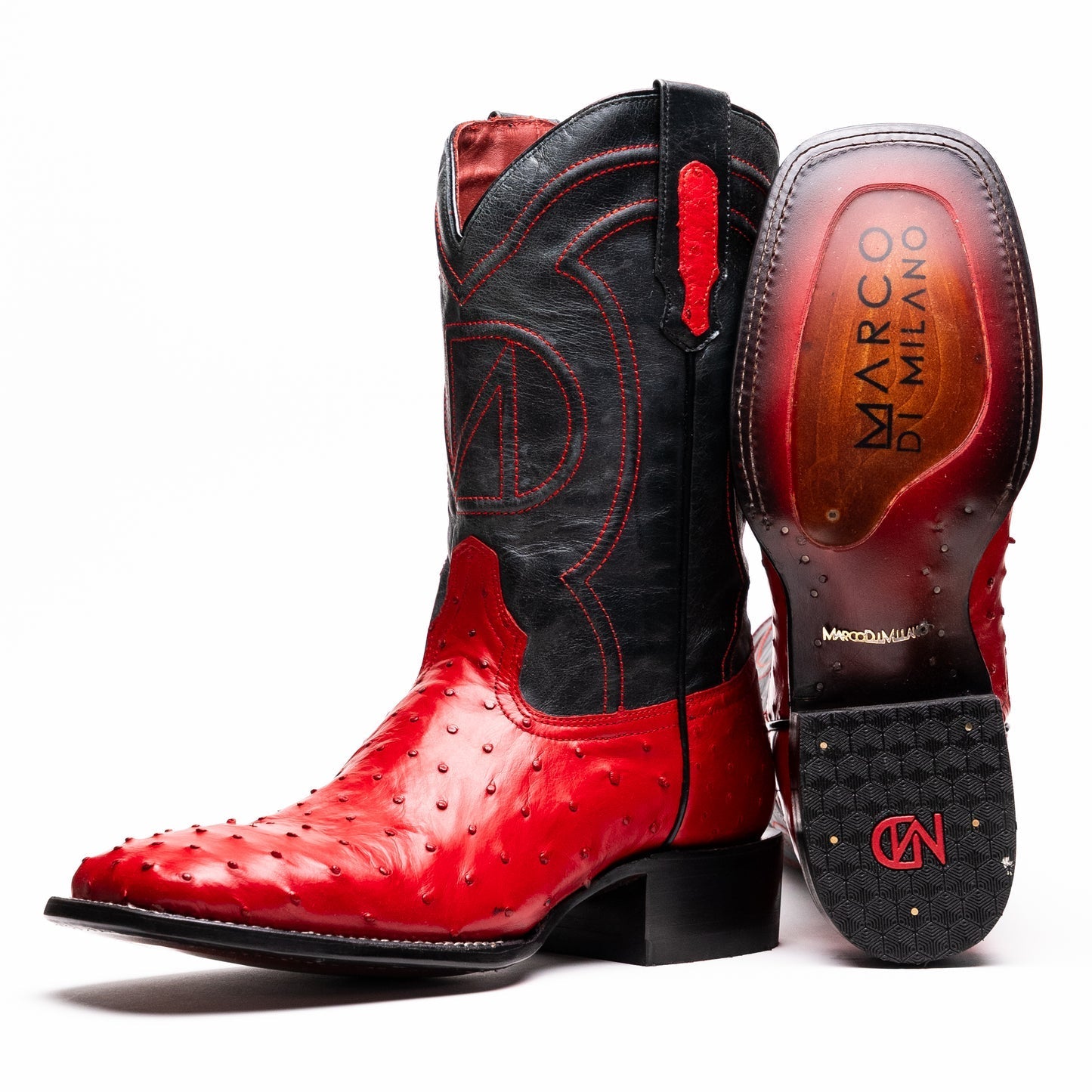 Marco Di Milano Alabama Red Ostrich Quill Square Toe Cowboy Boots - 7