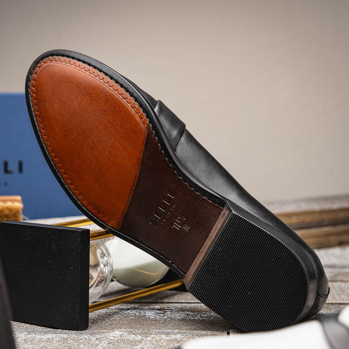Zelli Alba Calfskin Spectator Penny Loafers in Black and White