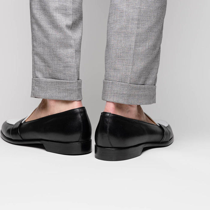 Zelli Alba Calfskin Spectator Penny Loafers in Black and White