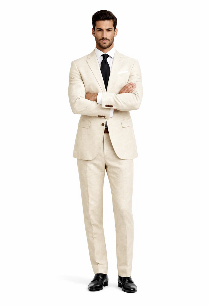 Alberto Nardoni Beige Two Button Notch Lapel Linen Suit