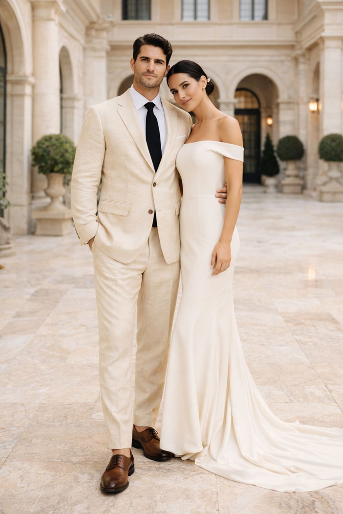 Alberto Nardoni Beige Two Button Notch Lapel Linen Suit