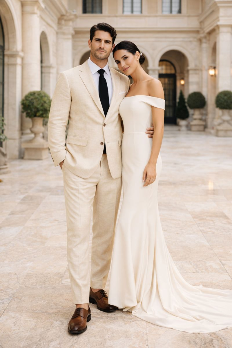 Alberto Nardoni Beige Two Button Notch Lapel Linen Suit