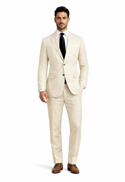 Alberto Nardoni Beige Two Button Notch Lapel Linen Suit