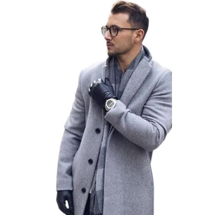 Mens Alberto Nardoni Light Grey Wool 48 Inch Long Overcoat