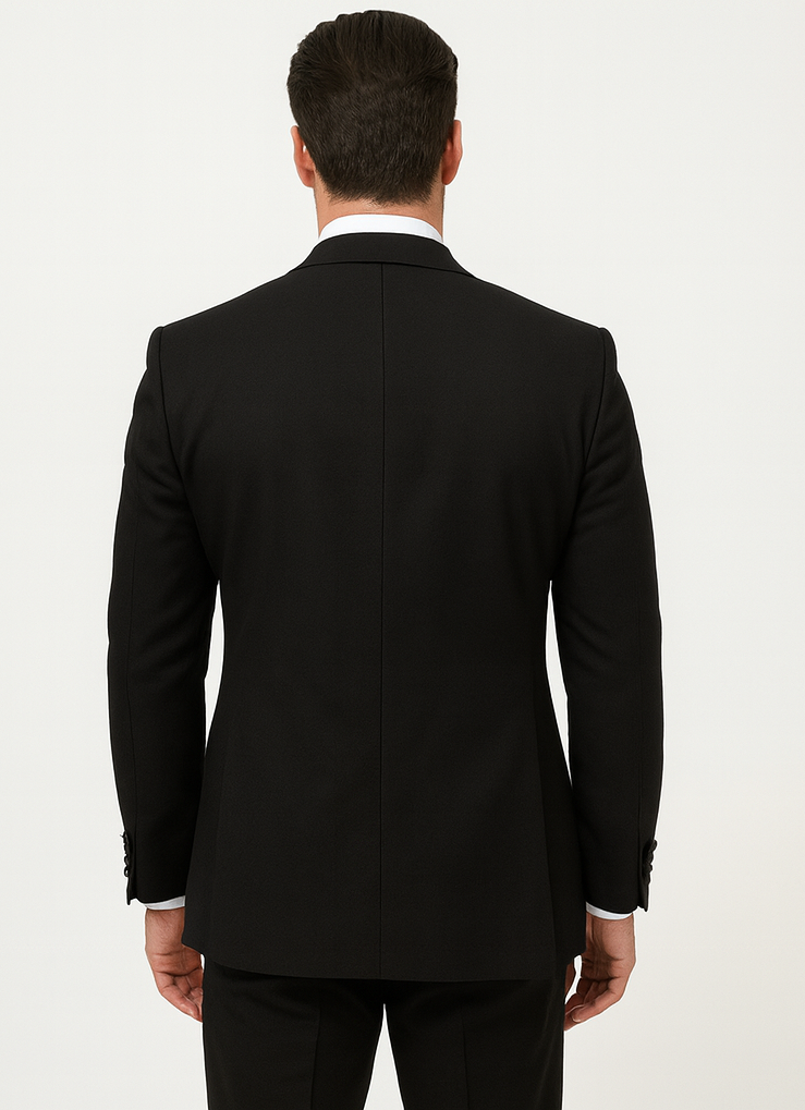 Alberto nardoni Peak lapel super 150s wool tuxedo with double breasted vest flat front pants 1 button style - 38 Short Jacket+32 Waist Adjustable 28to34)(Height: 5’4”to5’7”)(Neck 15-16.5)S-M)