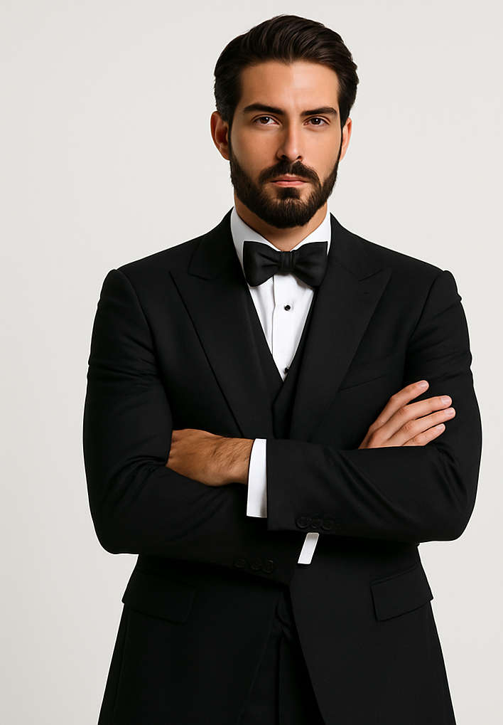 Alberto nardoni Peak lapel super 150s wool tuxedo with double breasted vest flat front pants 1 button style - 38 Short Jacket+32 Waist Adjustable 28to34)(Height: 5’4”to5’7”)(Neck 15-16.5)S-M)