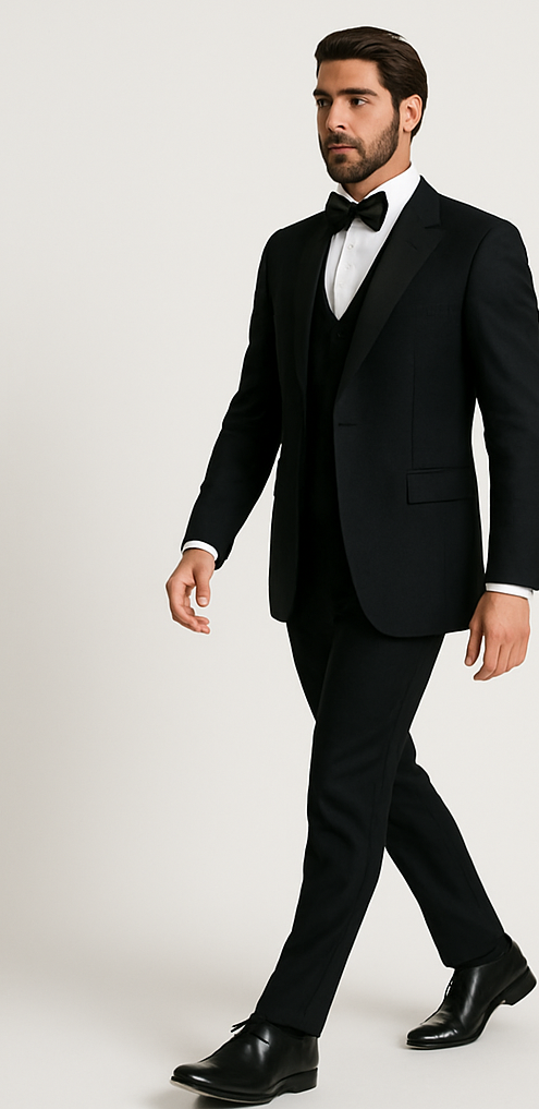 Alberto nardoni Peak lapel super 150s wool tuxedo with double breasted vest flat front pants 1 button style - 38 Short Jacket+32 Waist Adjustable 28to34)(Height: 5’4”to5’7”)(Neck 15-16.5)S-M)
