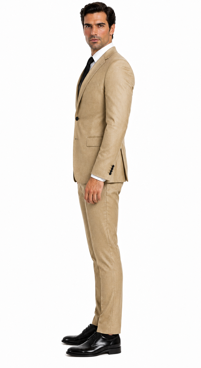 Alberto Nardoni Tan~Khaki~Taupe Vested Linen Wedding Suit