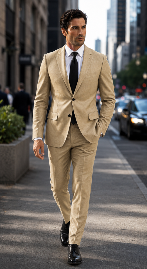 Alberto Nardoni Tan~Khaki~Taupe Vested Linen Wedding Suit