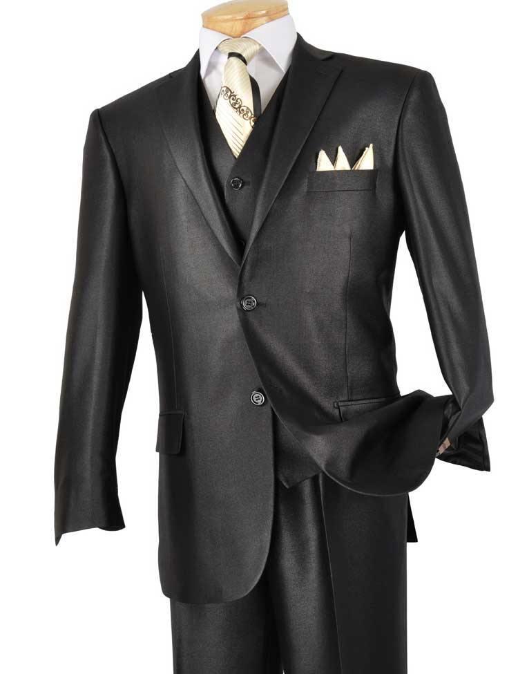 Alfa Collection-Shinny Men's 3 Piece Suit Color Black - 36 Short  - 30 Waist