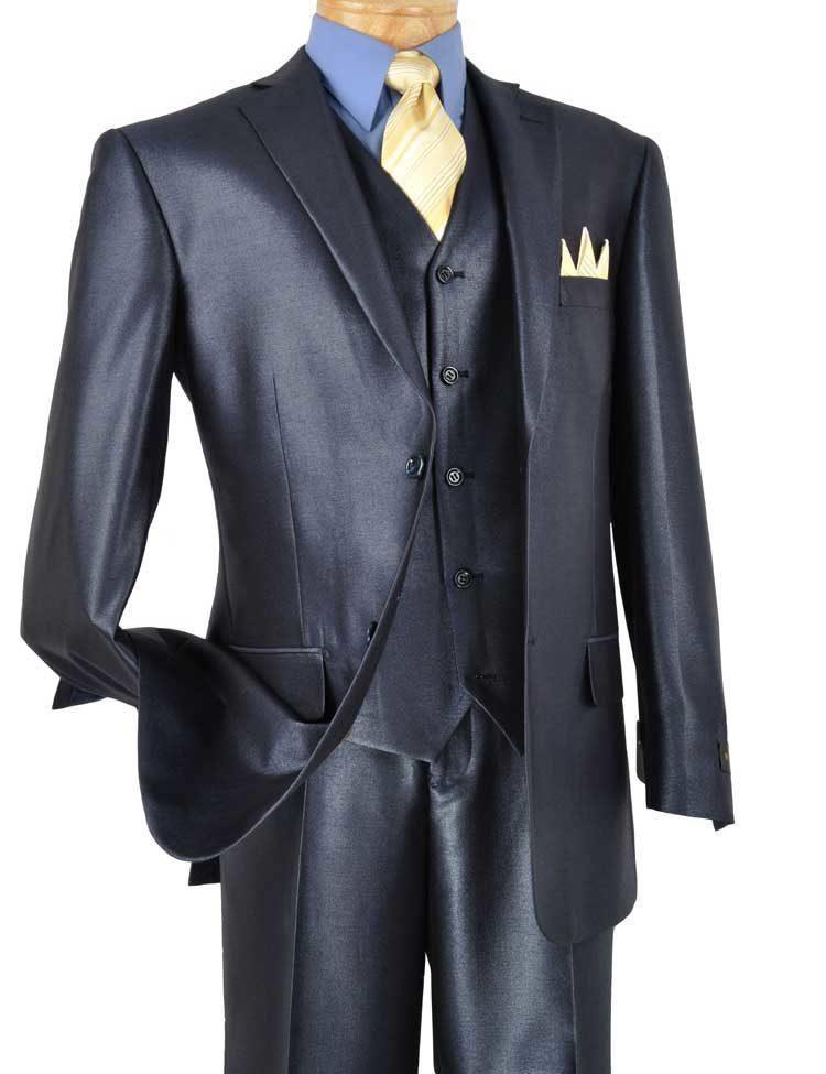 Alfa Collection-Shinny Men's 3 Piece Suit Color Midnight Blue - 36 Short  - 30 Waist