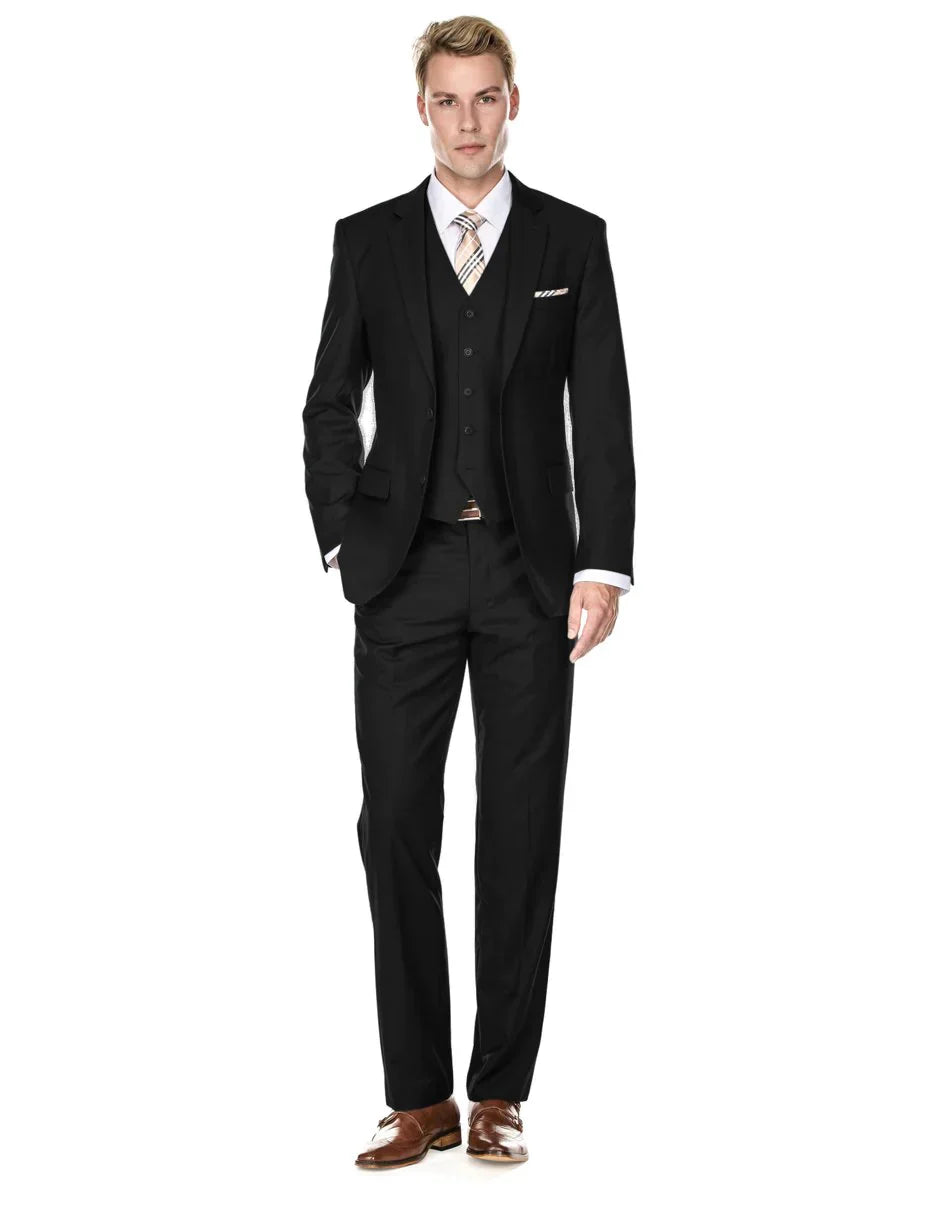 All Black Groomsmen suit Mens Vested Smart Modern Fit Suit Black - Black