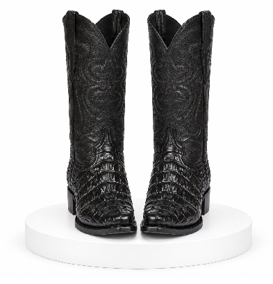 Black Alligator Print Boots Snip Toe