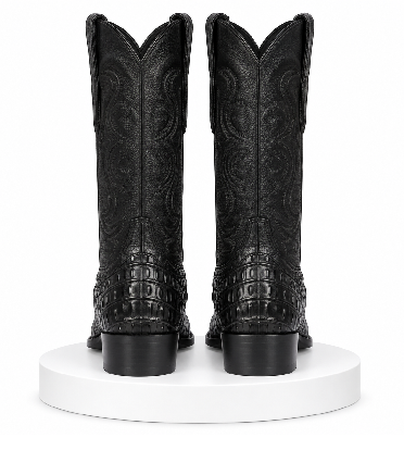 Black Alligator Print Boots Snip Toe