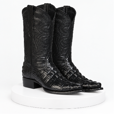 Black Alligator Print Boots Snip Toe