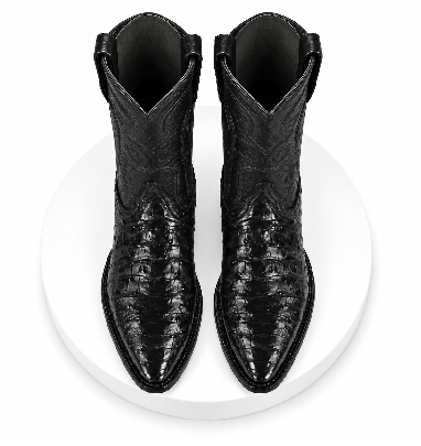 Black Alligator Print Boots Snip Toe