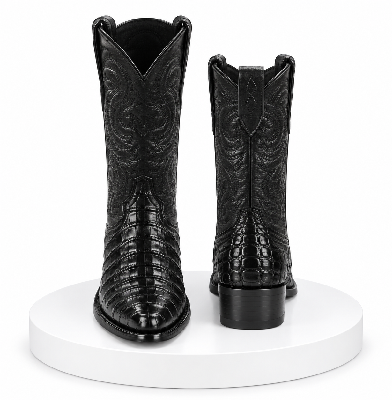 Black Alligator Print Boots Snip Toe