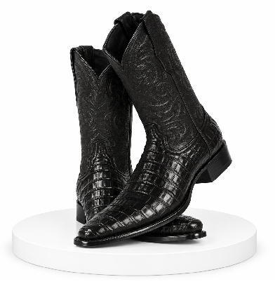 Black Alligator Print Boots Snip Toe