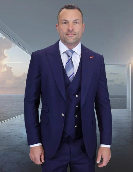 Statement Men's 3 Piece 100% Wool Fashion Suit - Bold Colors - 38 Regular