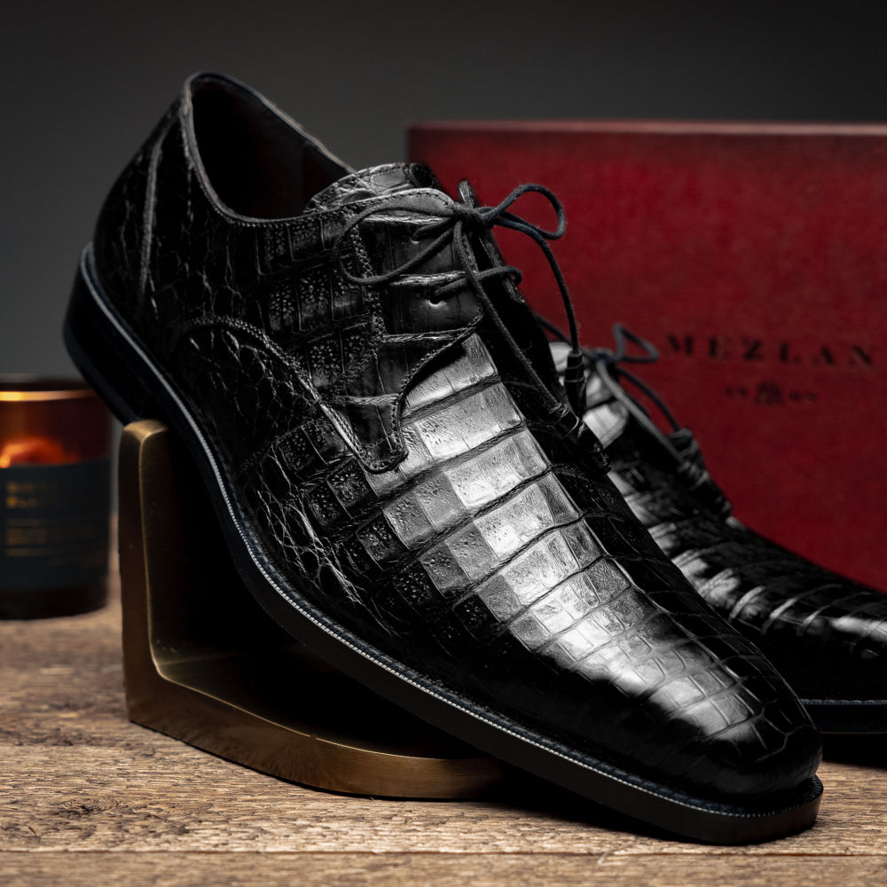 Mezlan Anderson Crocodile Derby Shoes Black (13584-F) - Medium