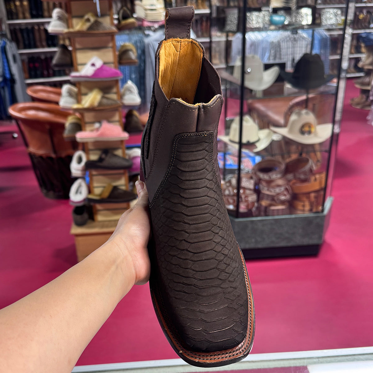 Brown Python Print Short Cowboy Boots - EE