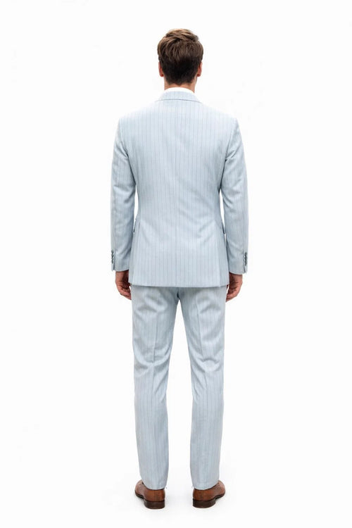 Statement Mens 2-Piece 100% Wool Double Breasted Pinstripe Suit