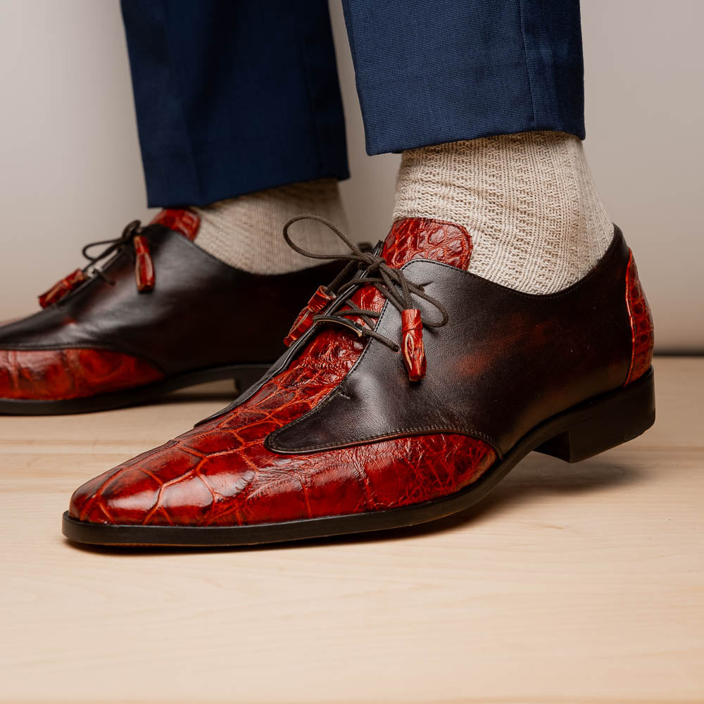 Marco Di Milano Anzio Cognac Alligator & Calfskin Derby - 8