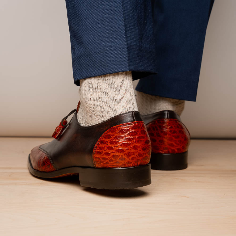 Marco Di Milano Anzio Cognac Alligator & Calfskin Derby - 8