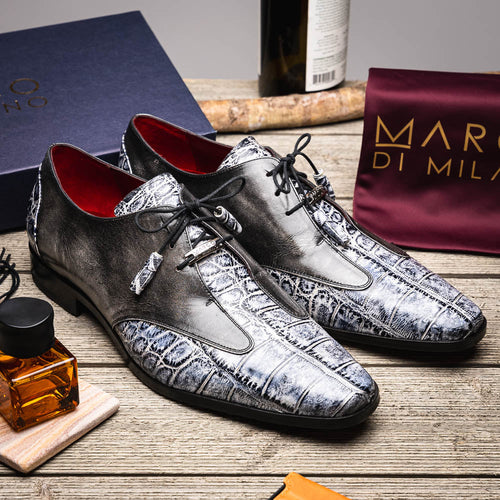 Marco Di Milano Anzio Newspaper Print Leather Oxford