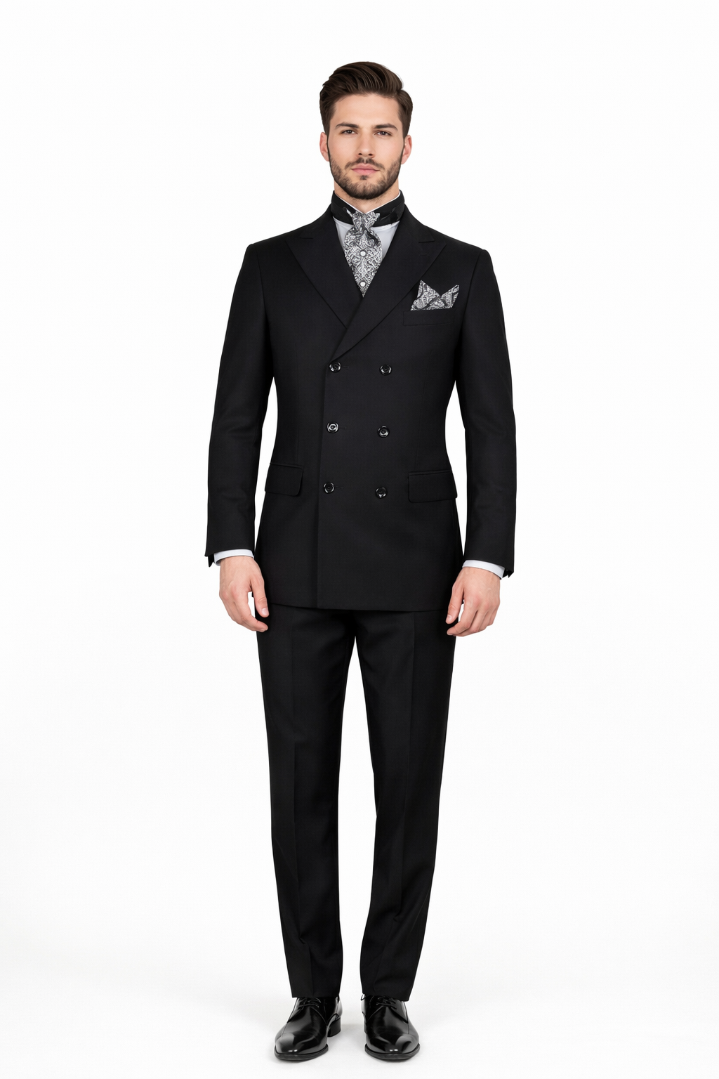 Apollo King Men's 2pc Double Breasted Suit Wide Peak Lapel with Slim Fit Cut - 38 Short Jacket+32 Waist Adjustable 28to34)(Height: 5 4 to5 7 )(Neck  15-16.5)S-M)