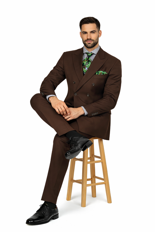 Apollo King Men's 2pc Double Breasted Suit Wide Peak Lapel with Slim Fit Cut