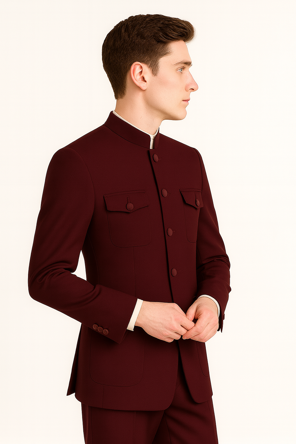 Apollo King Men's 2 Piece Nehru Style Suit Fashion Pockets-New Designer Collection - 40R