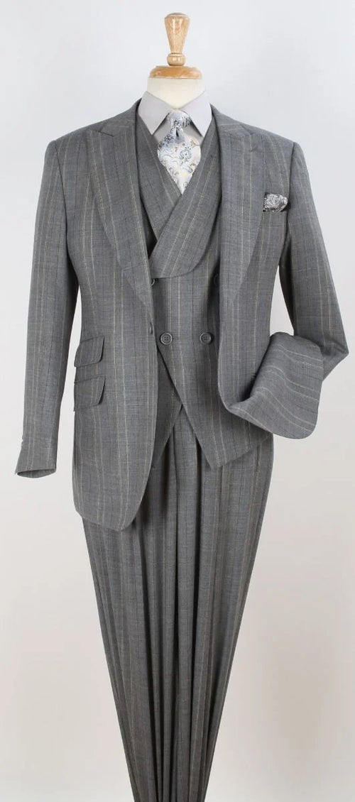 Apollo King Mens 3 Piece 100% Super 150s Wool Suit – High Fashion Double Breasted Vest, Peak Lapel Jacket