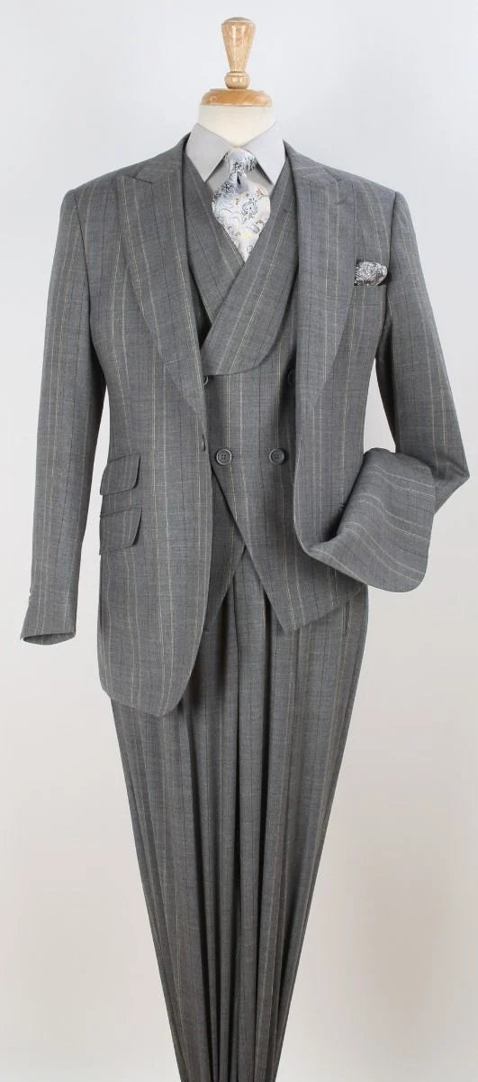 Apollo King Mens 3 Piece 100% Super 150s Wool Suit – High Fashion Double Breasted Vest, Peak Lapel Jacket