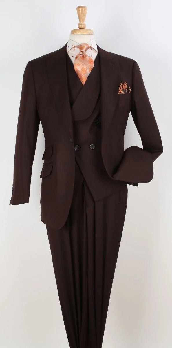 Apollo King Mens 3 Piece 100% Super 150s Wool Suit – High Fashion Double Breasted Vest, Peak Lapel Jacket