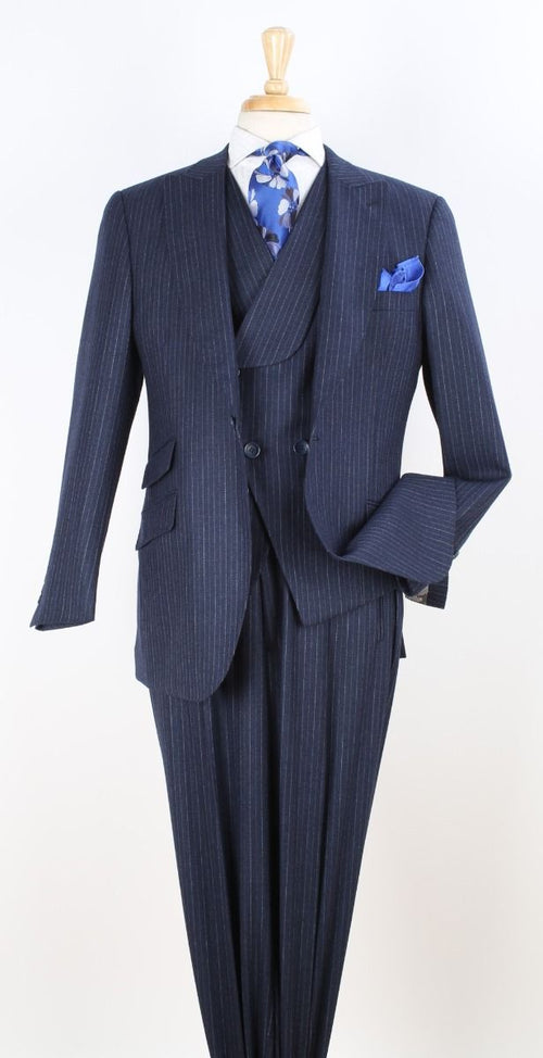 Apollo King Mens 3 Piece 100% Super 150s Wool Suit – High Fashion Double Breasted Vest, Peak Lapel Jacket
