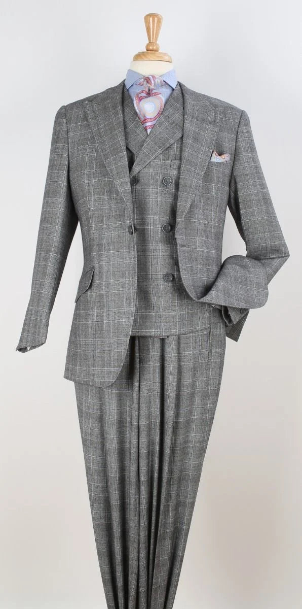 Apollo King Mens 3 Piece 100% Super 150s Wool Suit – Wide Peak Lapel, Double Breasted Vest