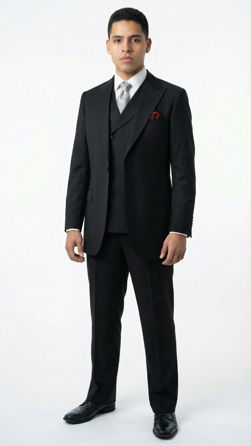 Apollo King Mens 3 Piece 100% Super 150s Wool Suit – Wide Peak Lapel, Double Breasted Vest