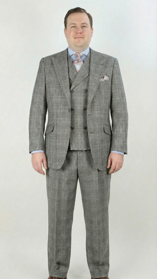 Apollo King Mens 3 Piece 100% Super 150s Wool Suit – Wide Peak Lapel, Double Breasted Vest