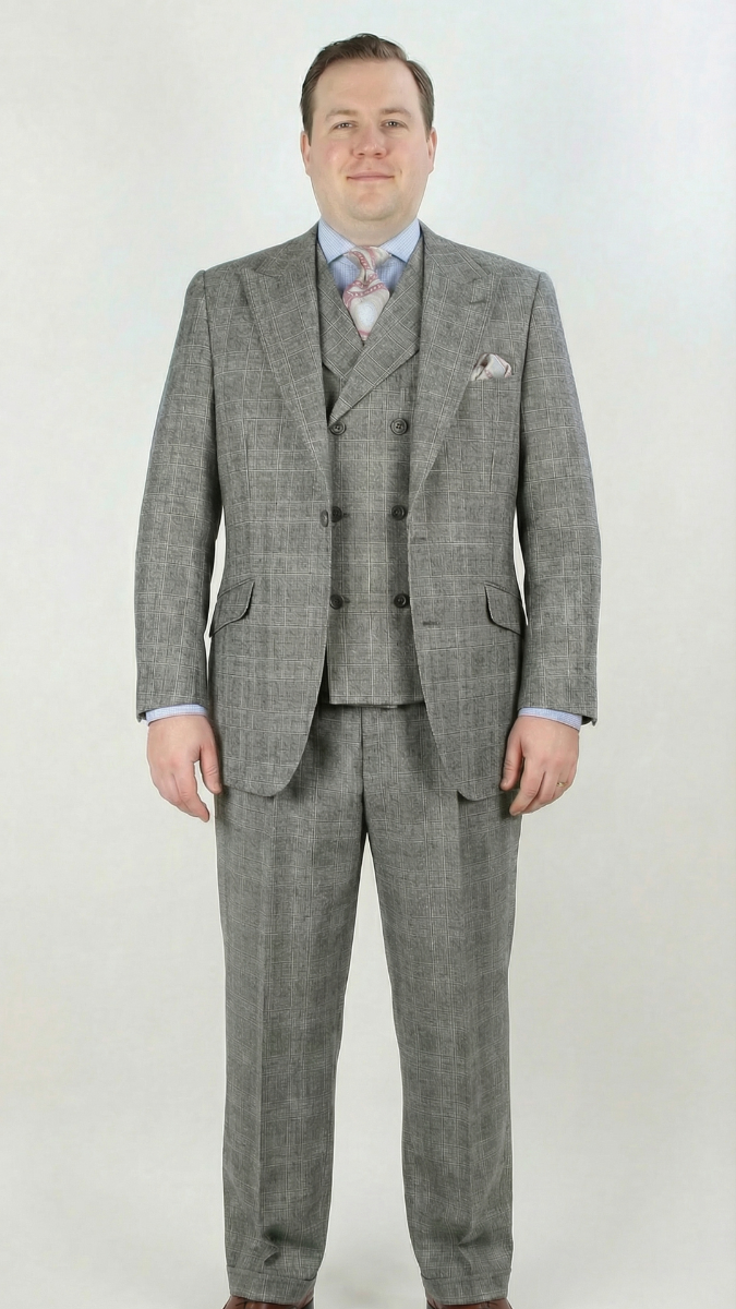 Apollo King Mens 3 Piece 100% Super 150s Wool Suit – Wide Peak Lapel, Double Breasted Vest