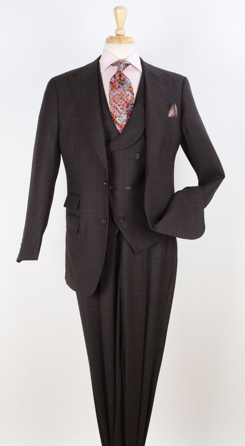 Apollo King Mens 3 Piece 100% Wool Suit – Fashion V-Taper Double Breasted Vest, Peak Lapel Jacket