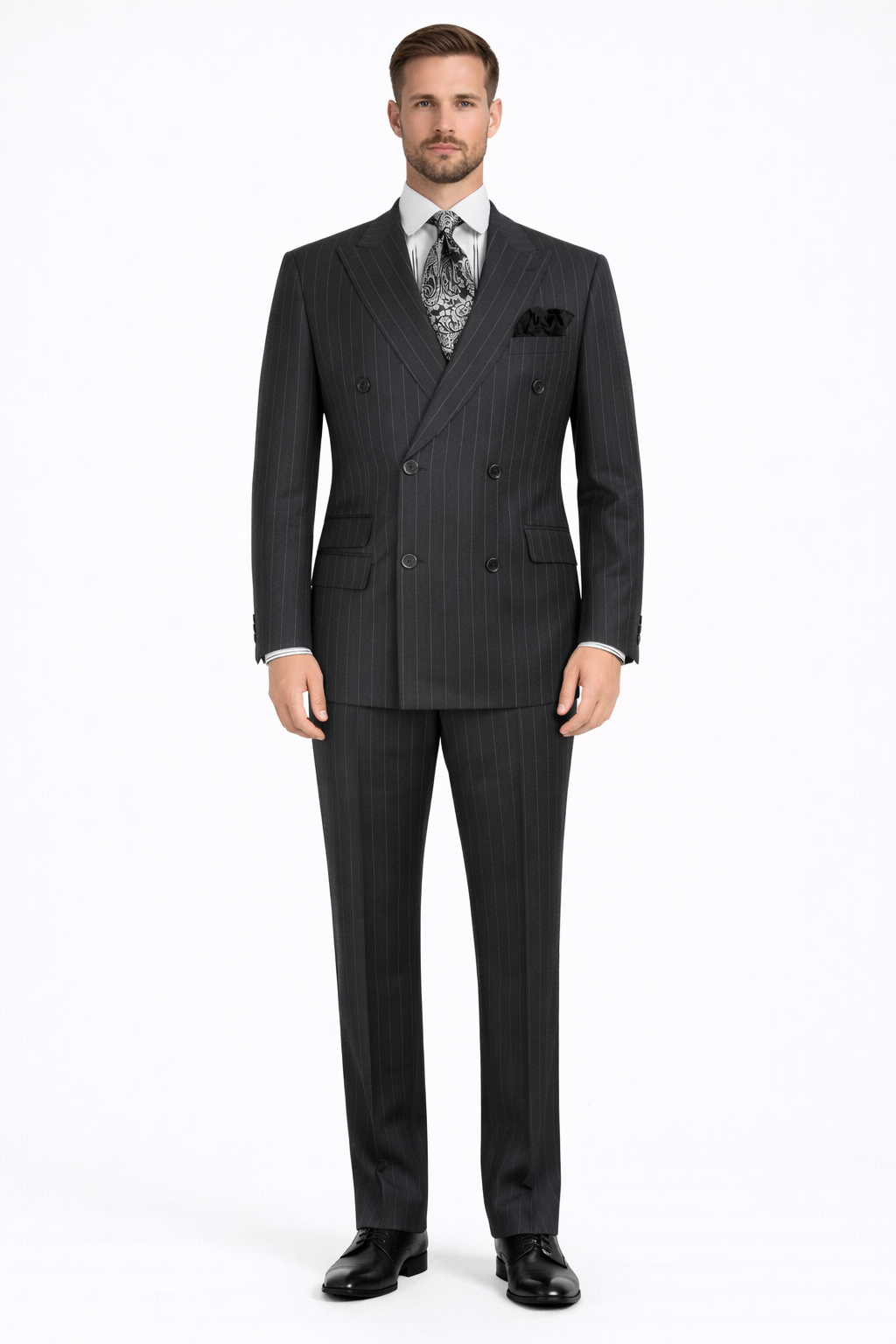 Apollo King Men's Outlet 3 Piece 100% Wool Suit Fashion Windowpane-New Designer Collection - 40L