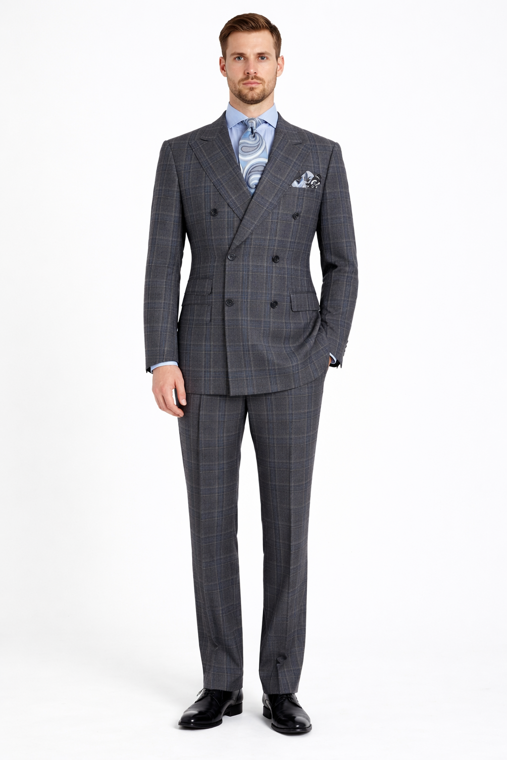 Apollo King Men's Outlet 3 Piece 100% Wool Suit Fashion Windowpane-New Designer Collection - 40L