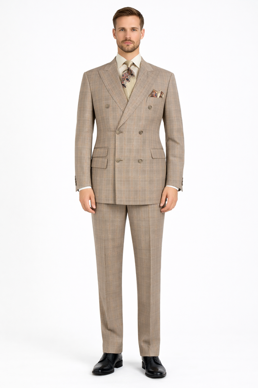 Apollo King Men's Outlet 3 Piece 100% Wool Suit Fashion Windowpane-New Designer Collection