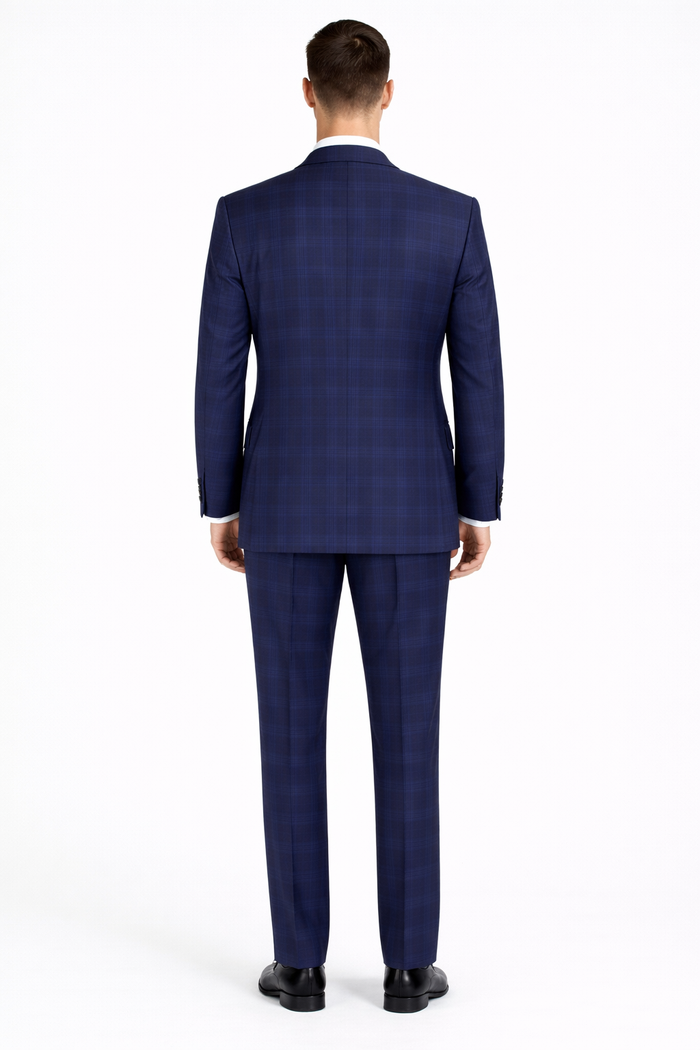 Apollo King Men's Outlet 3 Piece 100% Wool Suit Fashion Windowpane-New Designer Collection