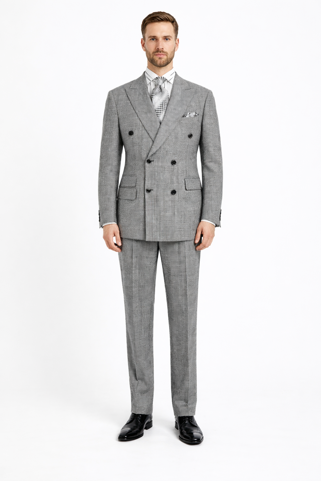 Apollo King Men's Outlet 3 Piece 100% Wool Suit Fashion Windowpane-New Designer Collection - 40L