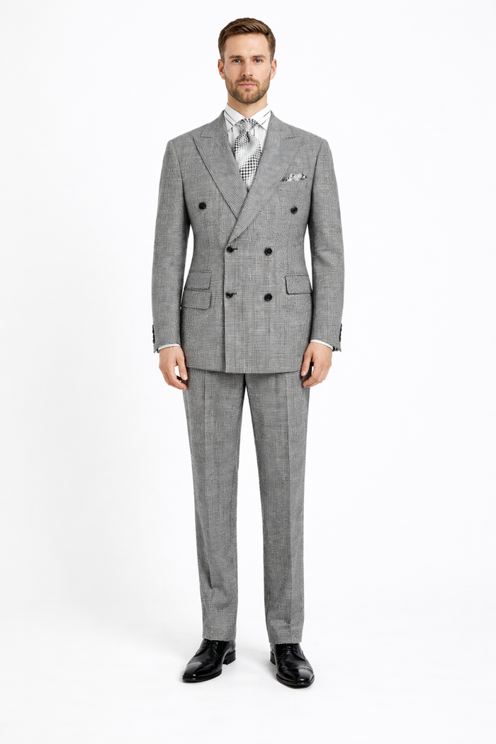 Apollo King Men's Outlet 3 Piece 100% Wool Suit Fashion Windowpane-New Designer Collection